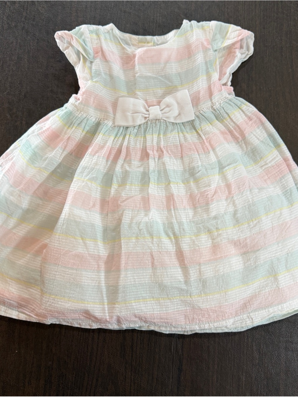 Janie and Jack Girls' Pastel Stripe Bow Dress - White & Pink & Blue Sz 18-24 M
